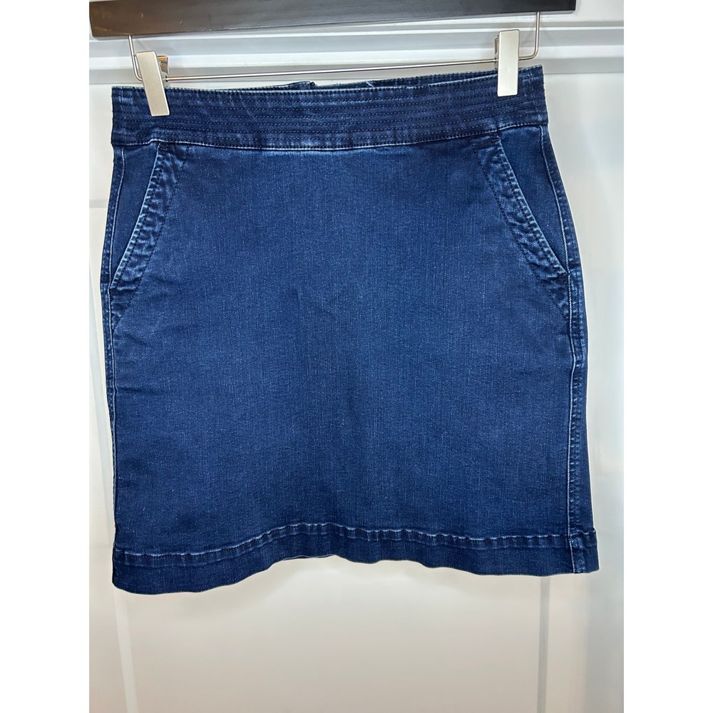 Talbots Dark Wash Denim A-Line Skirt Size 6 Petite Blue Cotton Blend Stretch